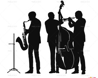 Jazz Band Silhouette SVG, Saxophone Trumpet Bass SVG, Music Clipart, Musician Cut Files