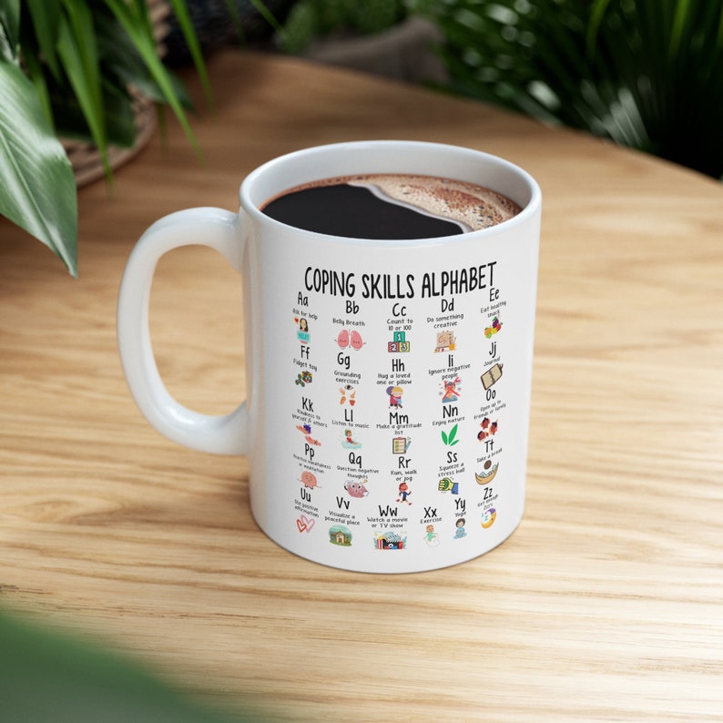 Mental Health Mug, Coping Skills Alphabet, Mental Health Cup, Mental