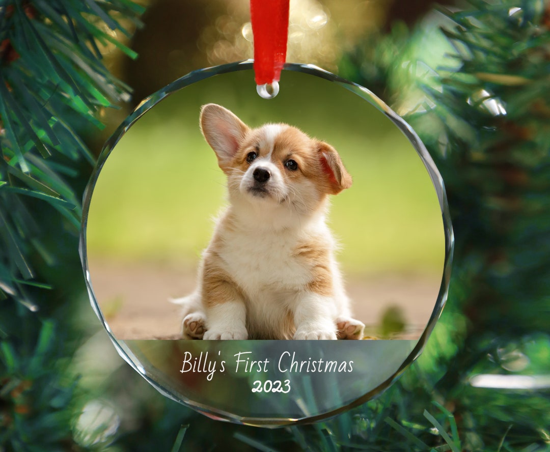 Dogs First Christmas Ornament, Custom Pet Portrait Puppy First