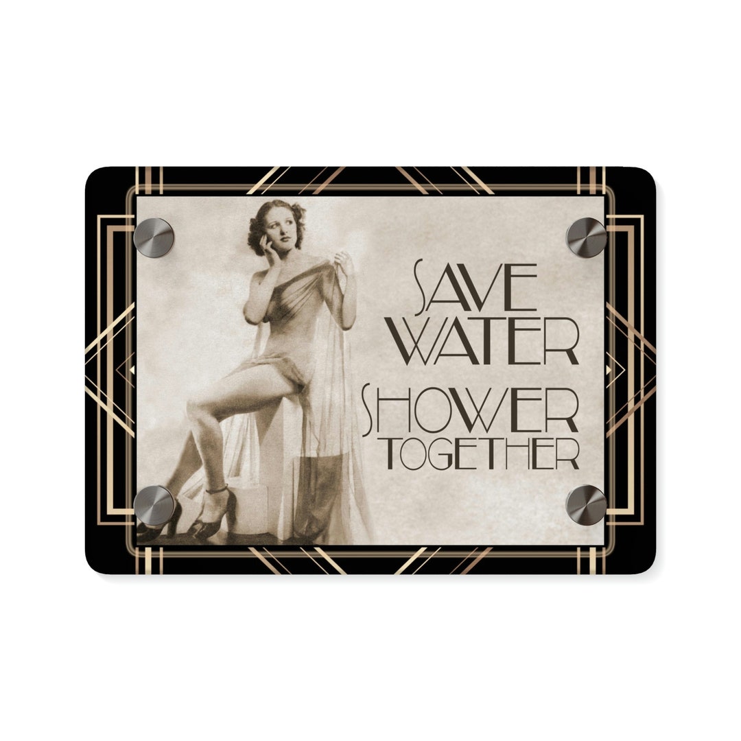 Art Deco Bathroom Sign Save Water Shower Together Tabu Etsy UK