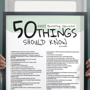Gift For Marketing Specialist | 50 Things Every Marketing Specialist Should Know | Poster | Wall Art | Printable
