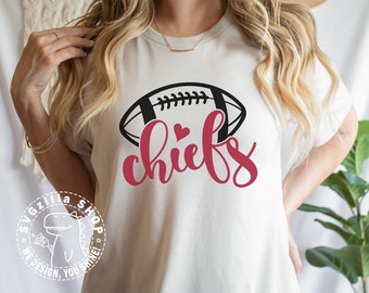 Chiefs Heart Football SVG Chiefs Mascot SVG, Cut File For T-shirt, Cricut File Svg Digital download, Chiefs School Team Svg,Chiefs Cheer PNG