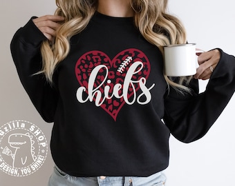Chiefs Leopard Heart SVG Chiefs mascotte SVG, voetbal gesneden bestand voor T-shirt, Cricut-bestand Leopard hart Svg digitale download, Chiefs Cheer png