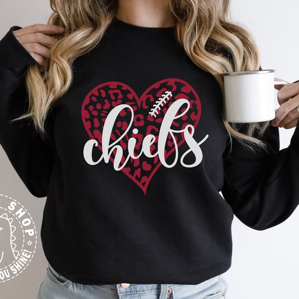Chiefs Leopard Heart SVG Chiefs Mascot SVG, Archivo de corte de fútbol para camiseta, Archivo Cricut Leopard Heart Svg Descarga digital, Chiefs Cheer PNG