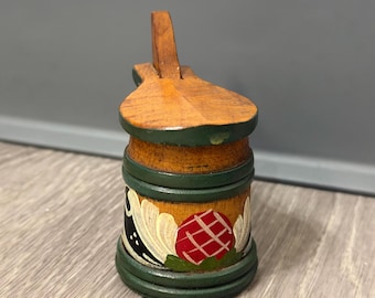 Vintage Swedish Handpainted Wooden Stein Mug with Lid
