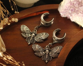 4g-25mm *Single sided* Silver Deathmoth Plug Earrings  | Gauges | Witchy Boho Celestial Whimsigoth  | Women’s Gift