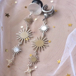 4g - 25mm Silver Sun Dangles Plug Earrings | Womens Gauges