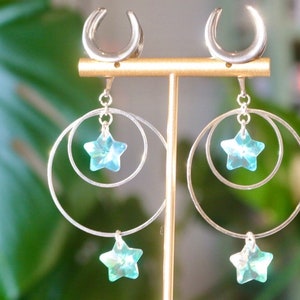 4g - 25mm Silver Starry Hoop Suncatchers  | Plug Earrings | Womens Gauges