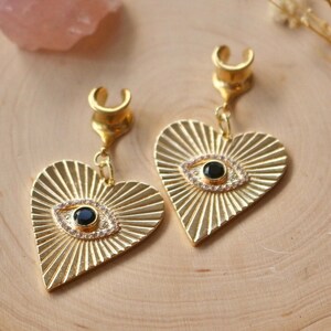 4g-25mm  18k Gold Plated Golden Eye Plugs Earrings  l  Whimsigoth Boho Jewelry