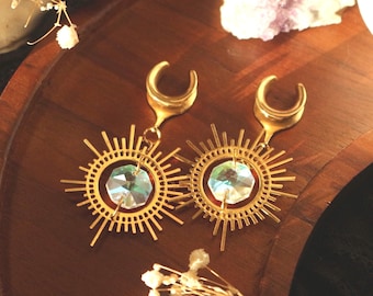Gold Sun Catcher Plug Earrings, Celestial Gauges (4g-25mm)