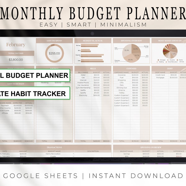 Monatlicher Budgetplaner, Finanzplaner, Budgetplaner Google Sheets, Monatsplaner, Gehaltsscheck-Budgettabelle