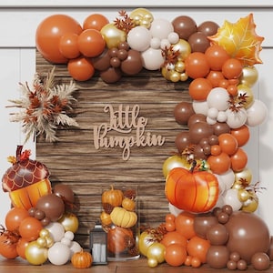 145pcs Fall Thanksgiving Orange Coffee brown white Balloon Garland Arch kit for Party decorations