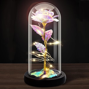 LED Light Eternal Glass Rose in Glass Dome Flower Forever Rose Gift for her Gift for mom Wedding Gift Anniversary Gift Valentine&#39;s Gift