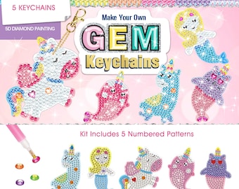 DIY 5D Diamond Gem Painting by Numbers Key chain Kit - Make Your own 5D Gem Keychains