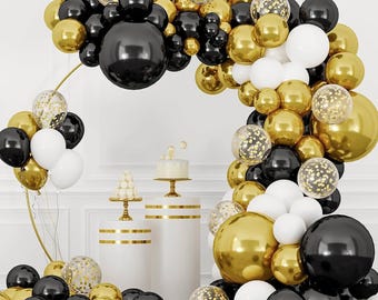 140 pcs Metallic Black and Gold Party Balloon Kit for Boho Wedding Birthday Anniversary Bridal Shower Gender Reveal Engagement