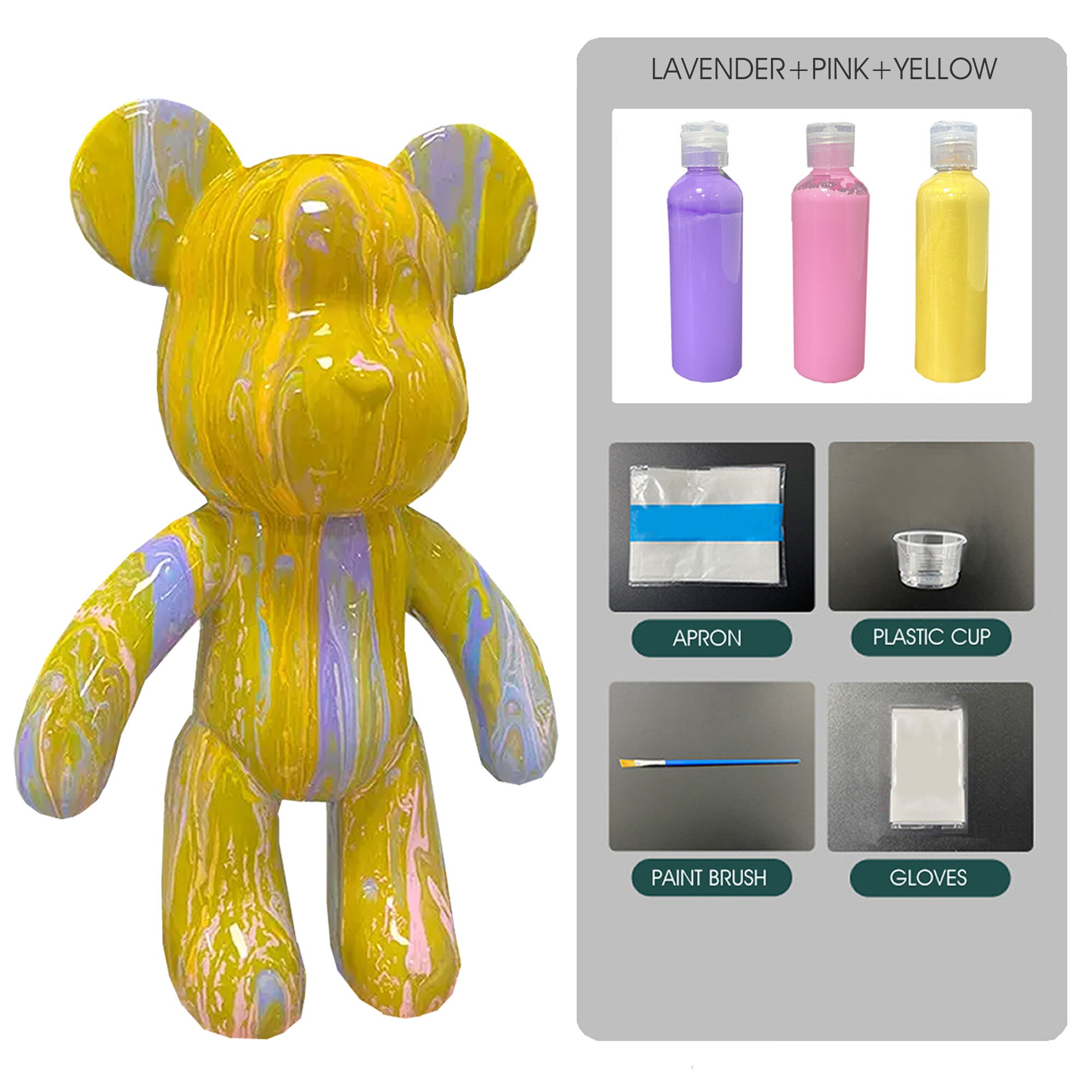 DIY Fluid Bear / Drip Paint Bear - comes with 3 paint bottles - comes with  art materials like paintbrush, disposable table cover, cup…