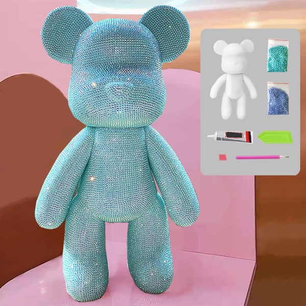 DIY Crystal Craft Non-Toxic 5D 2 Colors Diamond Bling High Quality Rhinestone Bear Set - Aqua