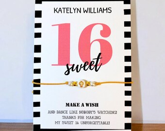 Sweet 16 Bracelet Favors with cross design - Sweet 16 Birthday Favors, Sixteenth Party Favors Bulk, Make A Wish, Wish bracelet bulk string
