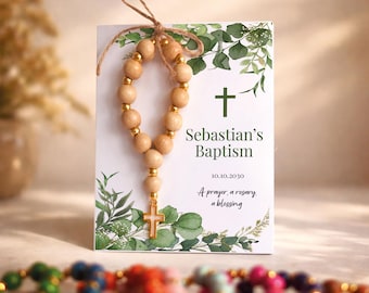 Wooden Mini Rosary Favors – Baptism, Christening, First Communion, Catholic Bulk Party Keepsake, Bautizo Recuerdos