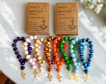 Mini Wooden Rosary Bracelet Favors: First Communion, Baptism Gift