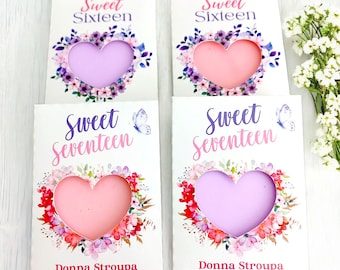Sweet 16 Birthday Soap Favors - Personalized Floral Heart Box - Guest Gifts for Sixteenth Party - Mini Soap