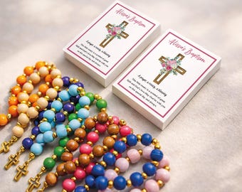 Wooden Rosary Baptism Favors: Christening, First Communion, Catholic Bulk Party Favors