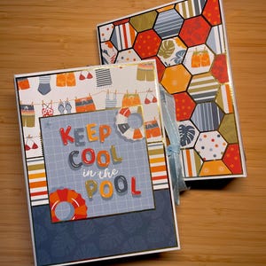 Handmade Summer Mini Album, Custom Vacation Photo Album, Summer Scrapbook with Pockets & Flip Outs, Keep Cool In The Pool