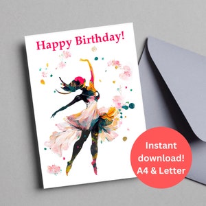 Geburtstagskarte | Geburtstagskarte Tänzerin | Sofortdownload | Geburtstagskarte zum Ausdrucken | Druckbare 13x18 Karte | Tänzerin | Tanzen