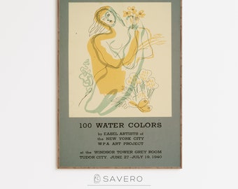 1940 NYC WPA Art Project-poster: vintage aquarel tentoonstelling poster (digitale afdrukbare)