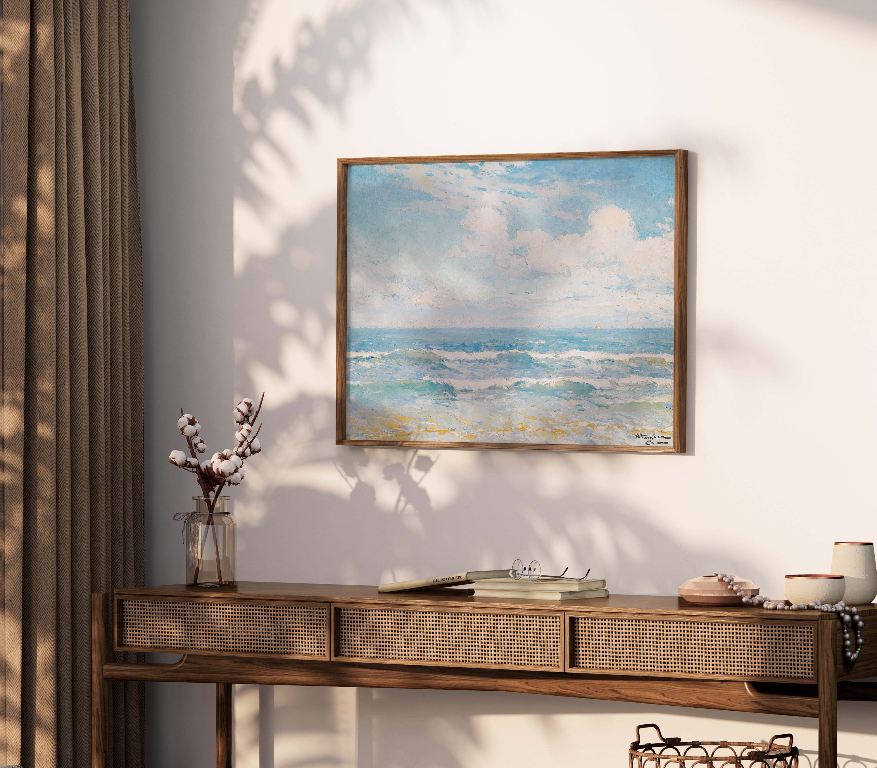 Vintage Coastal Blue Ocean Printable Art Coastal Farmhouse Wall Art