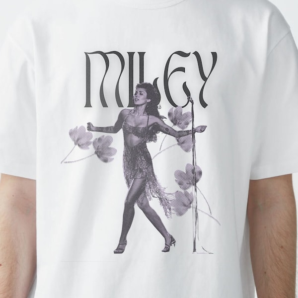 Miley Cyrus Graphic T-Shirt - Miley Flowers T-Shirt Design, White T-Shirt, Graphic Tee, Black T-shirt