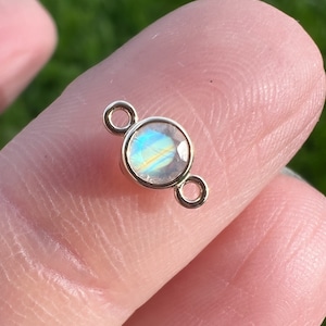 Echter Edelstein massiv Gold oder Silber Verbinder Link Charm, 3.5 mm, flache Rückseite Verbinder, solides Gelbgold, solides Roségold, massives Silber