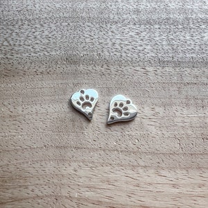Sterling Silver Paw Print Heart Connector Link Charm, 1 piece
