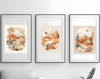 Desert Wall Art Desert Art Desert Print Mid Century Wall Art Boho Wall Art Boho Decor Abstract Wall Art Print Abstract Art Canvas Set Of 3