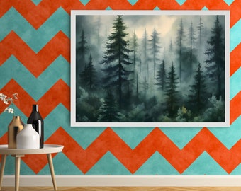 Wildart Wall Forest Watercolor Dense Forest Landscape Printable Wall Art Digital Art Green Forest Trees Painting Forest Decor Wall Art Print