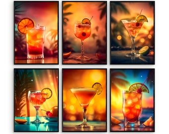 Cocktail print set van 6 kleurrijke Cocktail Gallery Cocktail Art Print Cocktail printbare poster Cocktail foto OTR Cocktails digitale print