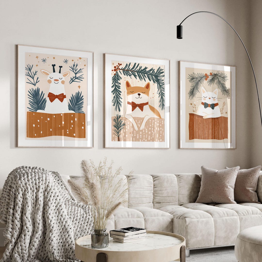Nursery Wall Art Set of 3, Printable Cute Animal Painting, Three ...