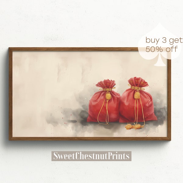 Red Lucky Bag Frame TV Art, Year of Dragon, Lunar New Year Digital Art for Frame TV, Traditional Chinese Style Painting, Year of Dragon