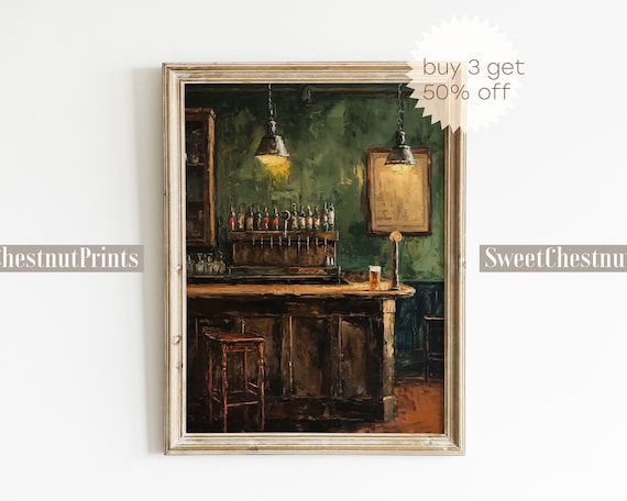 Vintage Irish Pub Painting, Bar Restaurant Oil Painting, Irish Old Fashioned Print, Hospitality, Kitchen Prints, St Patrick's Day Art, Gift