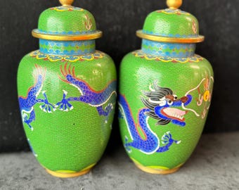 Antike chinesische Cloisonne Vasen mit Drachen