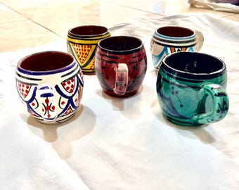 Hand-Painted Moroccan Ceramic Cups: Set of 5 Handmade Tumblers
