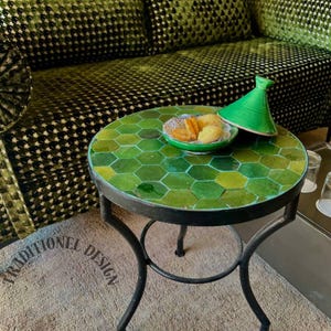 Handmade Moroccan Zellige Tile Coffee Table: Boho Garden Decor