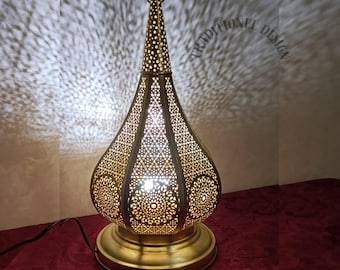 Marokkanische Messing Tischlampe: Handgefertigter Bronze Lampenschirm