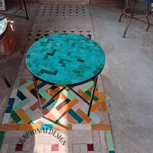 UNIQUE MOSAIC TABLE, Handmade Round Table, Moroccan Mosaic Light Green Table, Traditional Made Design, Luxurious Outdoor Patio Furniture