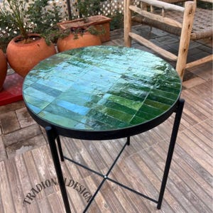UNIQUE Green MOSAIC TABLE, Handmade Round Table, Moroccan Mosaic Table, Traditional Custom Made Design, Luxurious Outdoor Patio Furniture