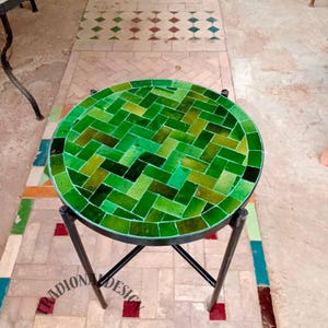Handmade Moroccan Mosaic Table: Green Elegance from Marrakech
