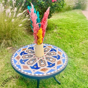 Moroccan Handmade  Mosaic Tile Table - Round Moroccan Patio Table for Balcony or Garden - Outdoor Coffee Table - Iron Base Table