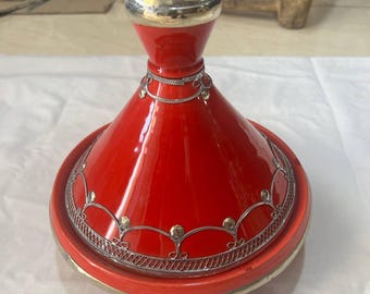 Moroccan Ceramic Tagine with Silver Inlays-Handmade Tagine For Meals Serving-Tagline-Pottery Snacks Dish-Tangine-Ceramic Plate-Home Decors