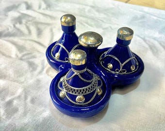 Handmade Moroccan Spice Tagine: Vintage Pottery Condiment Server