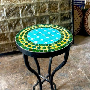 Handmade Moroccan mosaic table - outdoor & indoor table - Moroccan Moorish Mosaic Table - Green yellow Mosaic Table